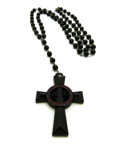 Nyfashion101 Colored Veritas Aequitas Cross Pendant With 6mm 30" Black Stone Rosary Necklace