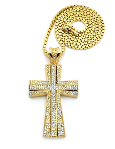 Nyfashion101 Cross Pendant W/ 36" Chain Necklace - Box Chain Iced Out Layered Cross