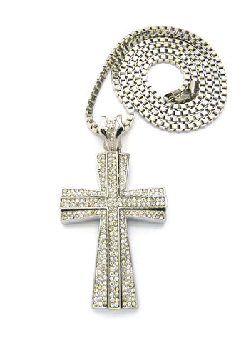 nyfashion101 Cross Pendant w/ 36" Chain Necklace - Box Chain Iced Out Layered Cross