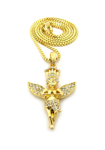 Nyfashion101 Crowned Angel Stone Stud Pendant W/ Chain Necklace