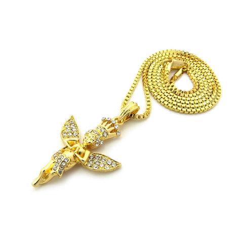 Nyfashion101 Crowned Angel Stone Stud Pendant W/ Chain Necklace