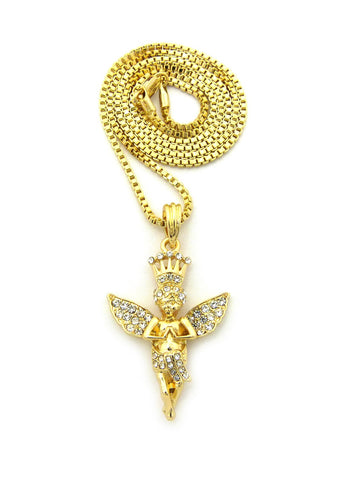 nyfashion101 Crowned Angel Stone Stud Pendant w/ Chain Necklace