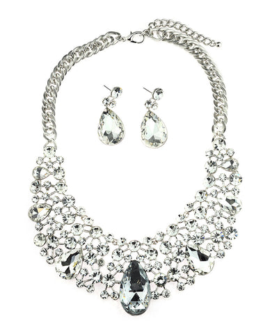 Nyfashion101 Dangling Teardrop And Marquise Clear Stone Crescent Necklace And Earrings Set In Silver-Tone