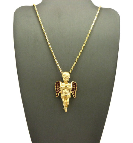 Nyfashion101 Dark Red Stone Stud Winged Angel Pendant On Chain Necklace