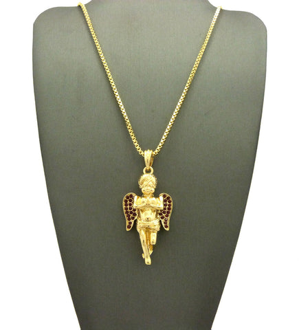 Nyfashion101 Dark Red Stone Stud Winged Angel Pendant With Chain Necklace