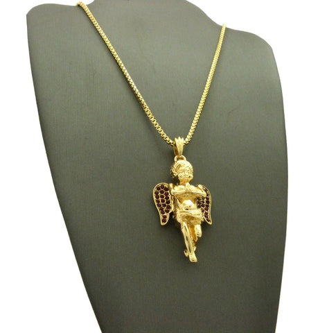 Nyfashion101 Dark Red Stone Stud Winged Angel Pendant With Chain Necklace