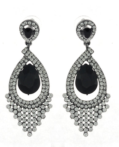 Nyfashion101 Dazzling Chandelier Teardrop Black Stone Dangling Earrings In Black