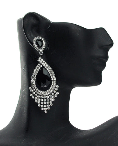 nyfashion101 Dazzling Chandelier Teardrop Black Stone Dangling Earrings in Black