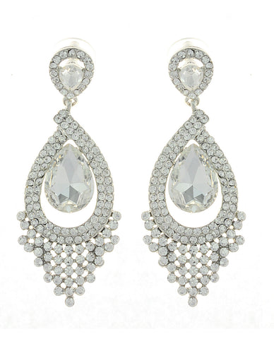 Nyfashion101 Dazzling Chandelier Teardrop Clear Stone Dangling Earrings In Silver-Tone