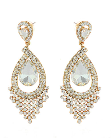 Nyfashion101 Dazzling Chandelier Teardrop Clear Stone Dangling Earrings In Gold-Tone