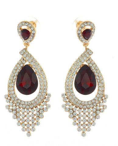 Nyfashion101 Dazzling Chandelier Teardrop Red Stone Dangling Earrings In Gold-Tone