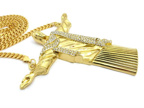 Nyfashion101 Detailed Robe Stone Stud Christ The Redeemer Pendant W/6mm 30" Box Cuban Chain Necklace Gold-Tone
