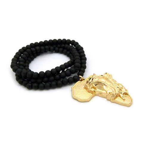 Nyfashion101 Diversified Single Pendant Piece W/ 6mm 30" Wood Bead Necklace - Roaring Lion On Africa