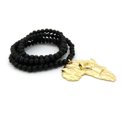 Nyfashion101 Diversified Single Pendant Piece W/ 6mm 30" Wood Bead Necklace - Power Fist On Africa