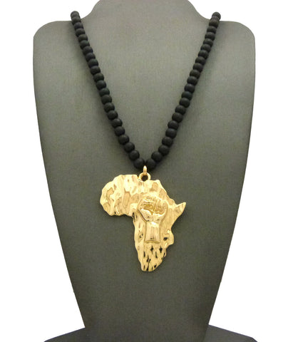 nyfashion101 Diversified Single Pendant Piece w/ 6mm 30" Wood Bead Necklace - Power Fist on Africa