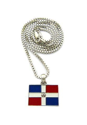 nyfashion101 Dominican Republic Flag Micro Pendant w/ Chain Necklace