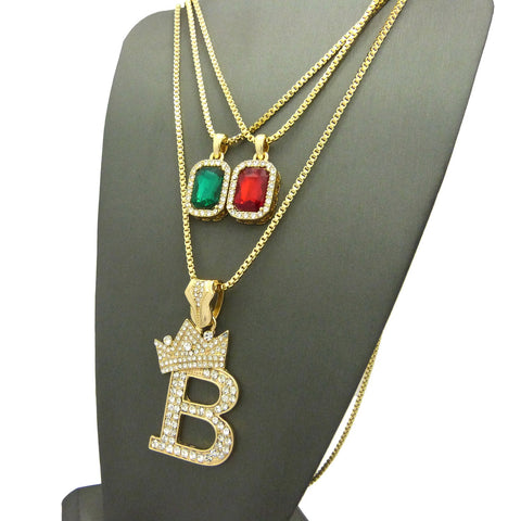 Nyfashion101 Dual Colored Gemstone With Tilted Crown On Initial B Pendant Set W/ Chain Necklace