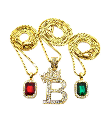 Nyfashion101 Dual Colored Gemstone With Tilted Crown On Initial B Pendant Set W/ Chain Necklace