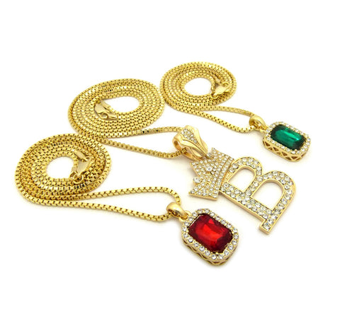 Nyfashion101 Dual Colored Gemstone With Tilted Crown On Initial B Pendant Set W/ Chain Necklace