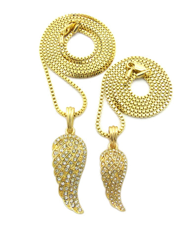 nyfashion101 Dual Stone Stud Angel Pendant Set w/ 2mm 24" & 30" Box Chain Necklaces in Gold-Tone