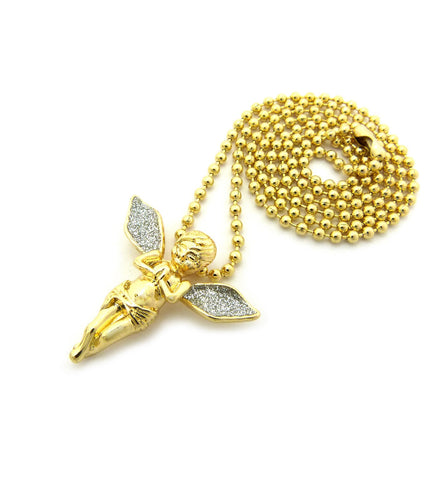 Nyfashion101 Dusted Extended Wing Pray Angel Micro Pendant W/ Chain Necklace