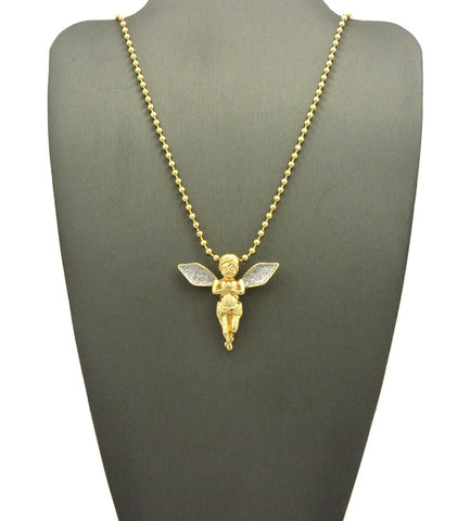 Nyfashion101 Dusted Extended Wing Pray Angel Micro Pendant W/ Chain Necklace