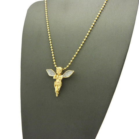 Nyfashion101 Dusted Extended Wing Pray Angel Micro Pendant W/ Chain Necklace