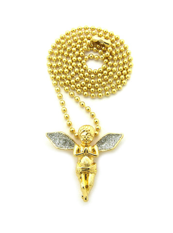 nyfashion101 Dusted Extended Wing Pray Angel Micro Pendant w/ Chain Necklace