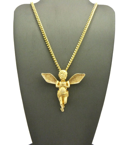 Nyfashion101 Dusted Extended Wing Pray Angel Pendant W/ Chain Necklace
