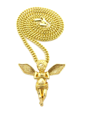 Nyfashion101 Dusted Extended Wing Pray Angel Pendant W/ Chain Necklace