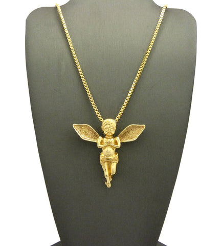 nyfashion101 Dusted Extended Wing Pray Angel Pendant w/ Chain Necklace