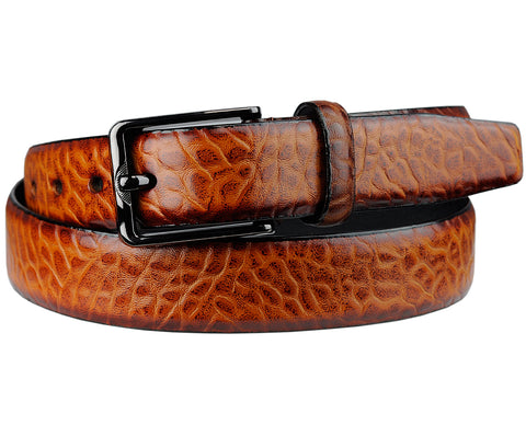 Nyfashion101 Eurosport Men's Tawny Faux Leather Cut-To-Fit Belt With Dark Metal Square Buckle TS00012