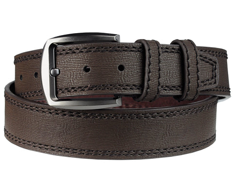 Nyfashion101 Eurosport Men's Textures Bonded Leather Stitched Edge Cut-To-Fit Belt With Square Buckle