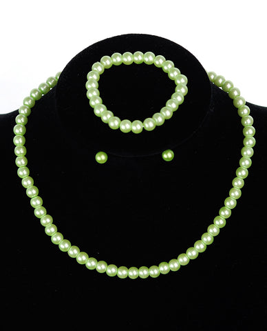 Nyfashion101 Girl's Simulated Pearl Necklace With Stretch Bracelet & Ball Stud Earrings