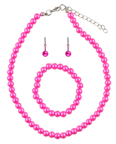 Nyfashion101 Girl's Simulated Pearl Necklace With Stretch Bracelet & Ball Stud Earrings