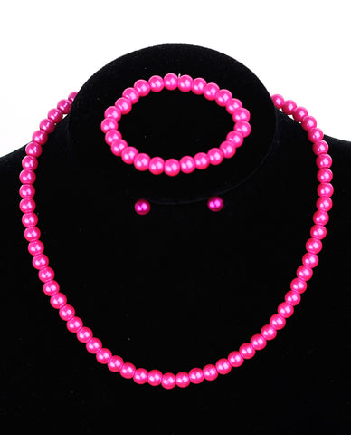 Nyfashion101 Girl's Simulated Pearl Necklace With Stretch Bracelet & Ball Stud Earrings