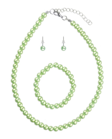 nyfashion101 Girl's Simulated Pearl Necklace with Stretch Bracelet & Ball Stud Earrings