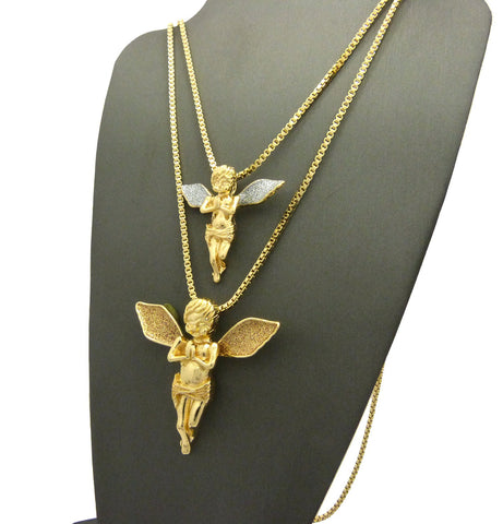 Nyfashion101 Gold-Tone Dusted Pray Angel Pendant Set W/ Box Chain Necklaces