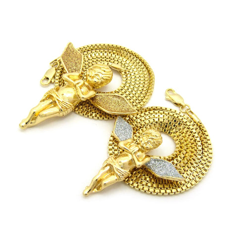 Nyfashion101 Gold-Tone Dusted Pray Angel Pendant Set W/ Box Chain Necklaces