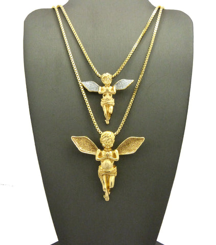 nyfashion101 Gold-Tone Dusted Pray Angel Pendant Set w/ Box Chain Necklaces