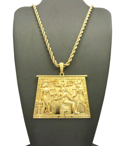 Nyfashion101 Gold-Tone Egyptian Hieroglyphic Tablet With Chain Necklace