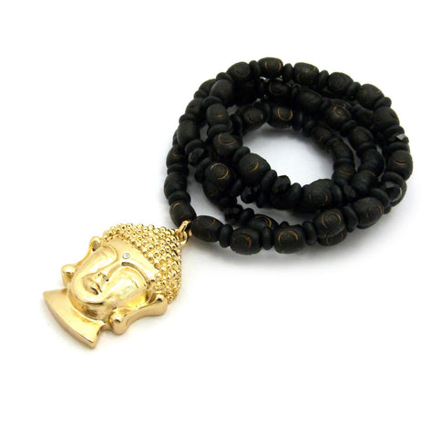 Nyfashion101 Gold-Tone Pendant With 7mm 30" Wood Glass Bead Necklace