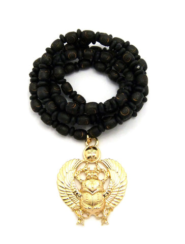 Nyfashion101 Gold-Tone Pendant With 7mm 30" Wood Glass Bead Necklace