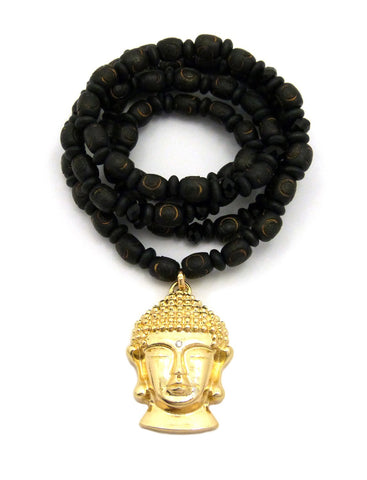 nyfashion101 Gold-Tone Pendant with 7mm 30" Wood Glass Bead Necklace