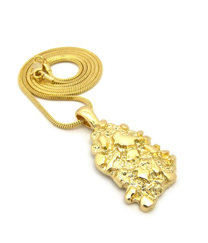 Nyfashion101 Gold-Tone Polished Chunky Nugget Pendant W/ 2mm 24" Snake Chain Necklace