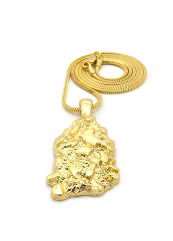Nyfashion101 Gold-Tone Polished Chunky Nugget Pendant W/ 2mm 24" Snake Chain Necklace