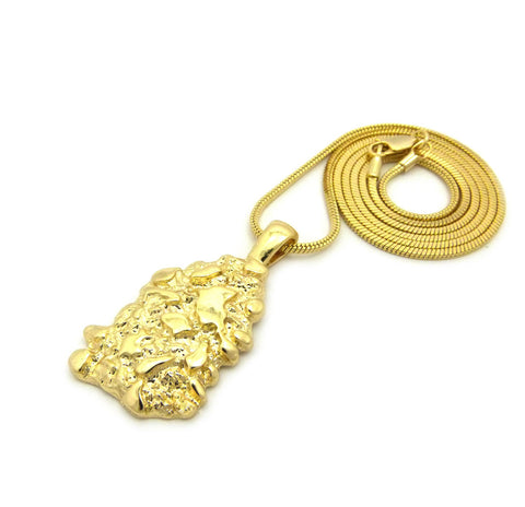 Nyfashion101 Gold-Tone Polished Chunky Nugget Pendant W/ 2mm 24" Snake Chain Necklace