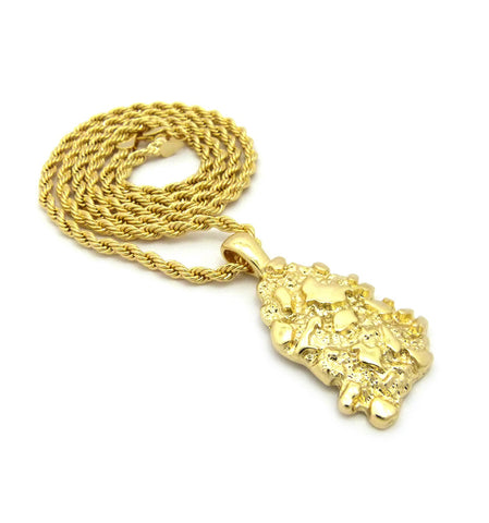 Nyfashion101 Gold-Tone Polished Chunky Nugget Pendant W/ 2mm 24" Rope Chain Necklace
