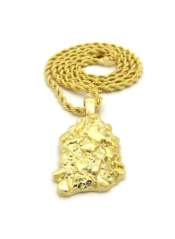 Nyfashion101 Gold-Tone Polished Chunky Nugget Pendant W/ 2mm 24" Rope Chain Necklace