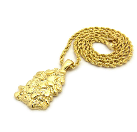Nyfashion101 Gold-Tone Polished Chunky Nugget Pendant W/ 2mm 24" Rope Chain Necklace